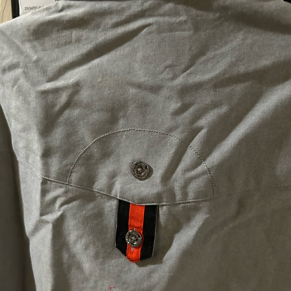 Gray Short Sleeve Button-Up Shirt with Orange Trim - Picture 5 of 6